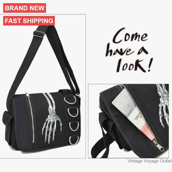 Large Capacity Canvas Messenger Backpack Goth Grunge Y2K Fashion